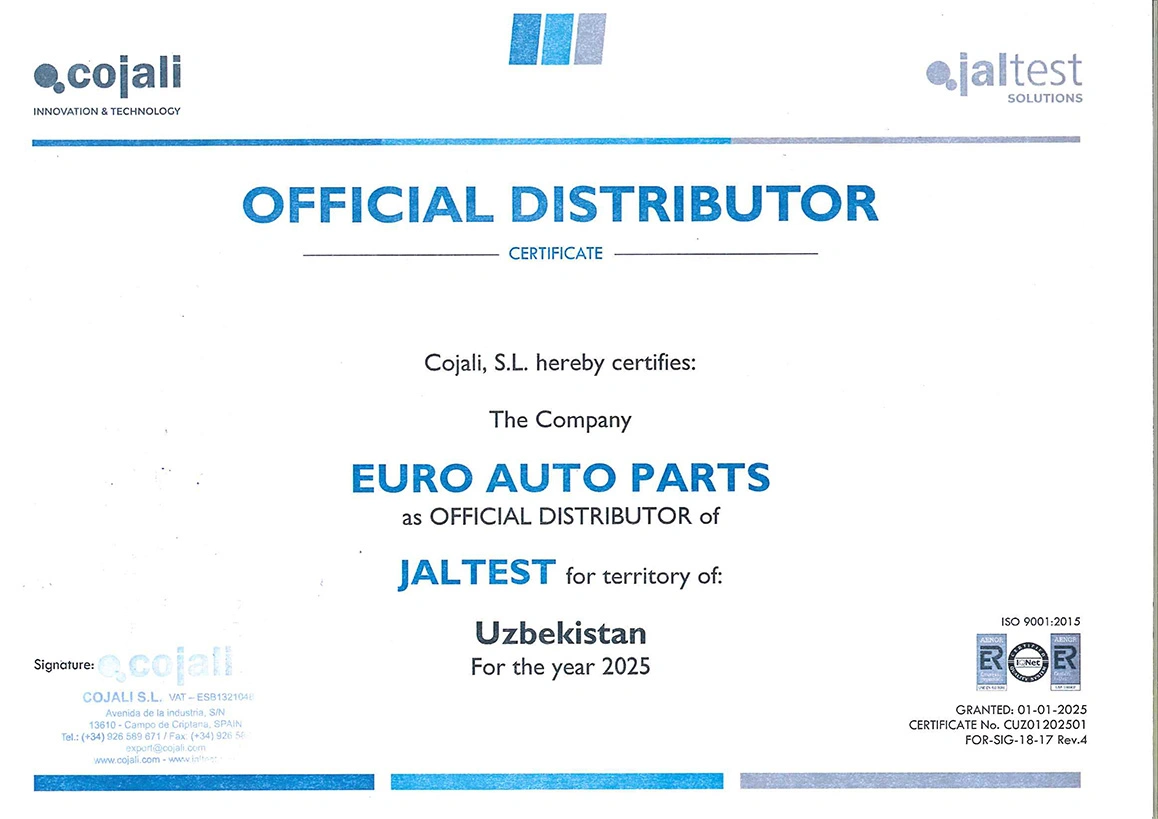 Cojali distributor certificate